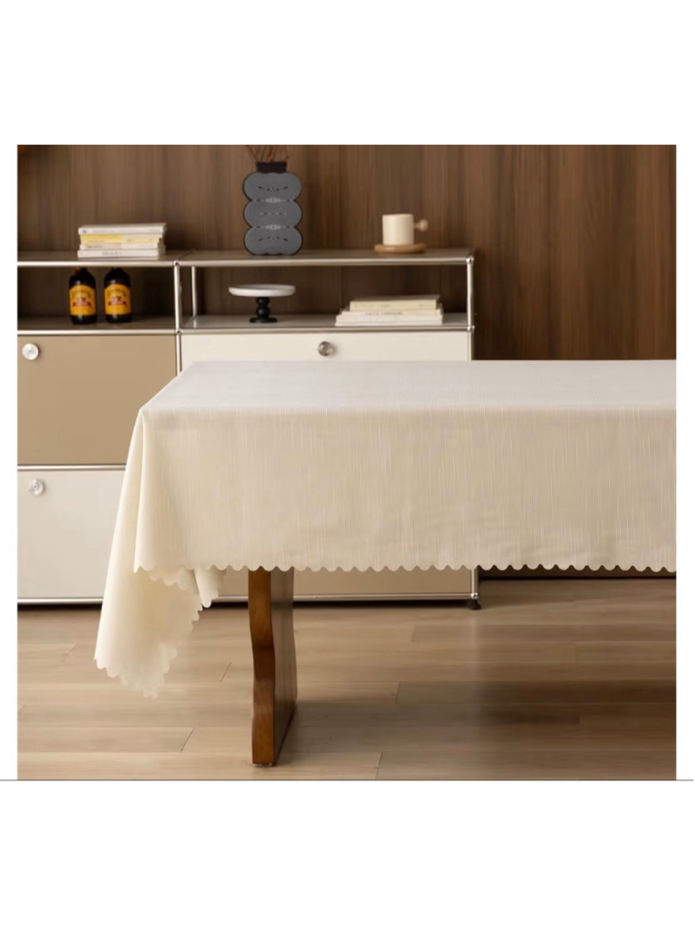 NEW Fennco Styles Wave Border Tablecloth 56" W X 40" L - Beige Woven Texture